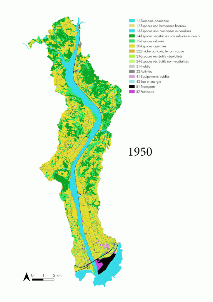 Carte animée de l'occupation des sols sur l'Ecovallée de Nice en 1950, 1977 et 1999