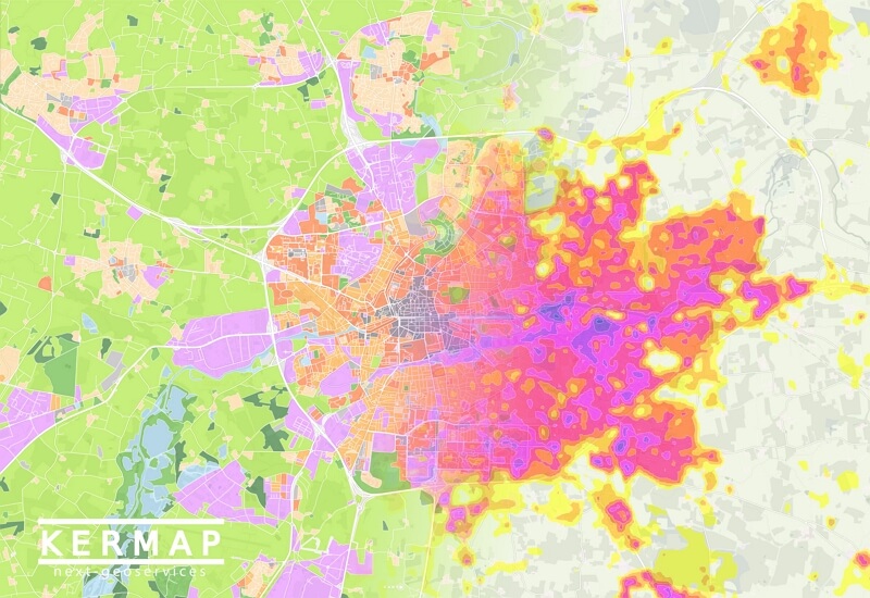 Heat island map in rennes