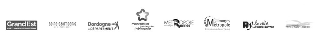 Logo of Kermap's customers among local authorities : Région Grand Est, Seine-Saint-Denis, Dordogne, Montpellier, Rennes...