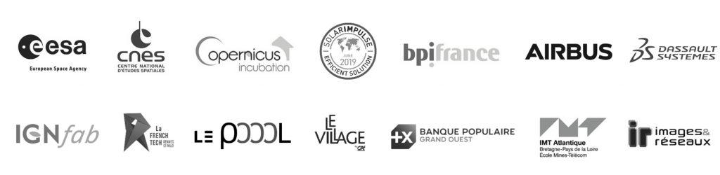 Logos des soutiens de Kermap : ESA, CNES, Solar Impulse, BPI France, IGN, Airbus...