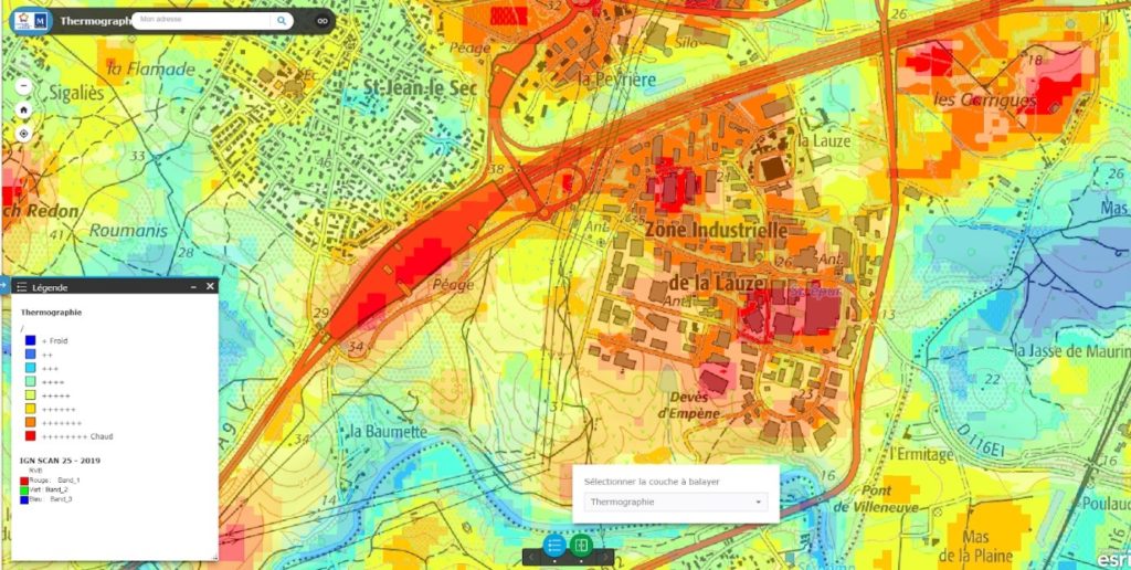 Daytime temperature map, Montpellier Méditerranée Métropole