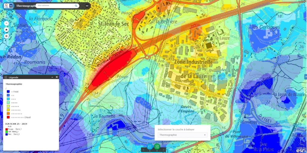 Carte des températures de jour, Montpellier Méditerranée Métropole