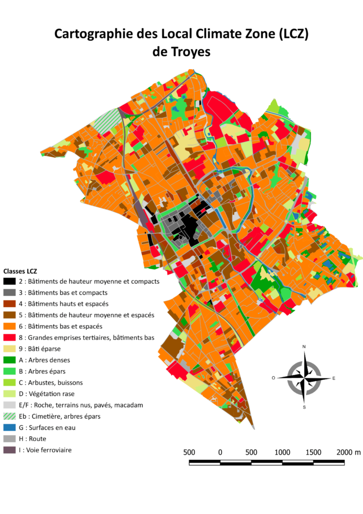 Troyes : cartographie des zones climatiques locales (LCZ) réalisée par Kermap