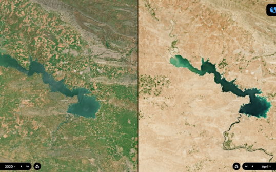 Drought in Irak : split-screen view of the Mosul Area April 2020 vs 2022