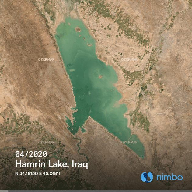 Satellite timelpase of Hamrin Lake , Iraq, April 2020-April 2022