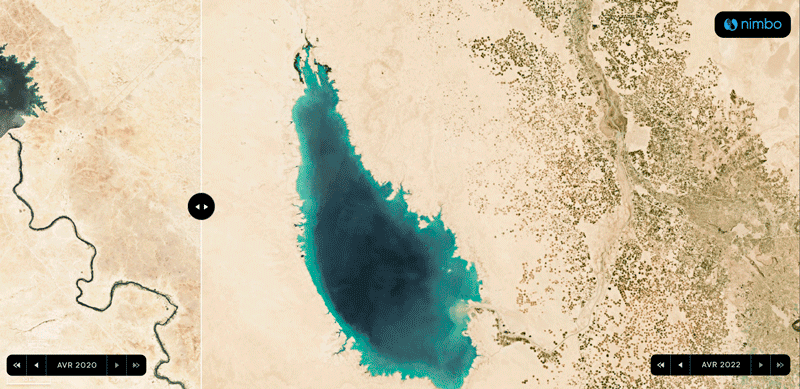 Lac du Thartar (Irak) : comparaison images satellites entre avril 2020 et avril 2022