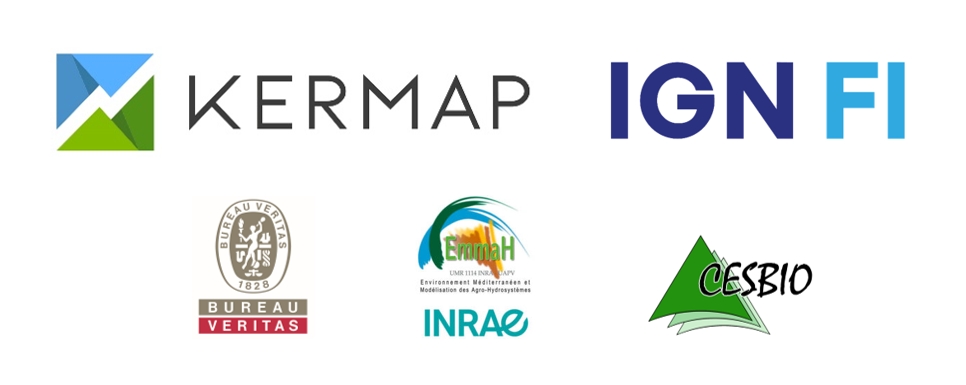 Logos de Kermap, IGN FI, Bureau Veritas, EmmaH, Cesbio
