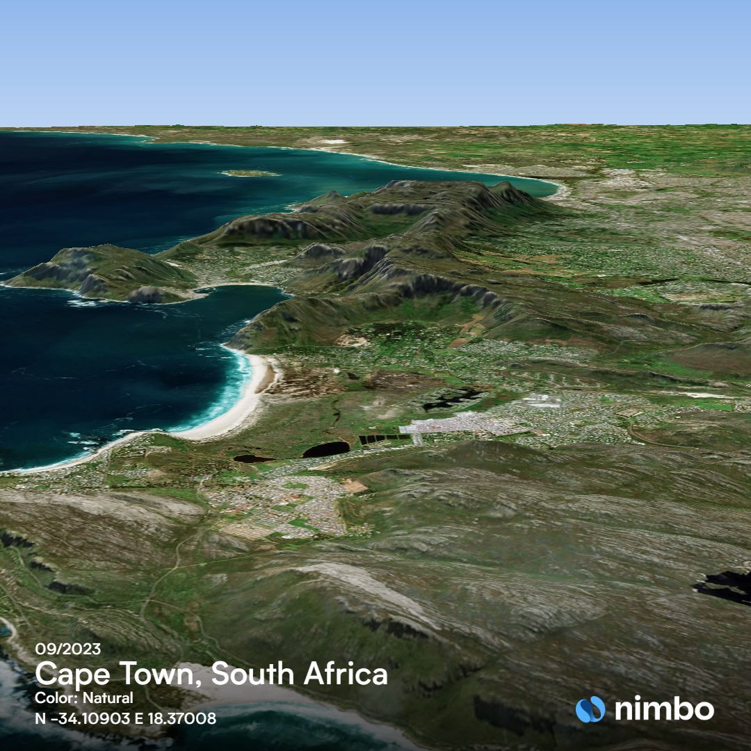 3D satellie view of Cape Town in South  Africa