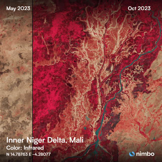 Le delta intérieur du Niger avant et après la saison des pluies