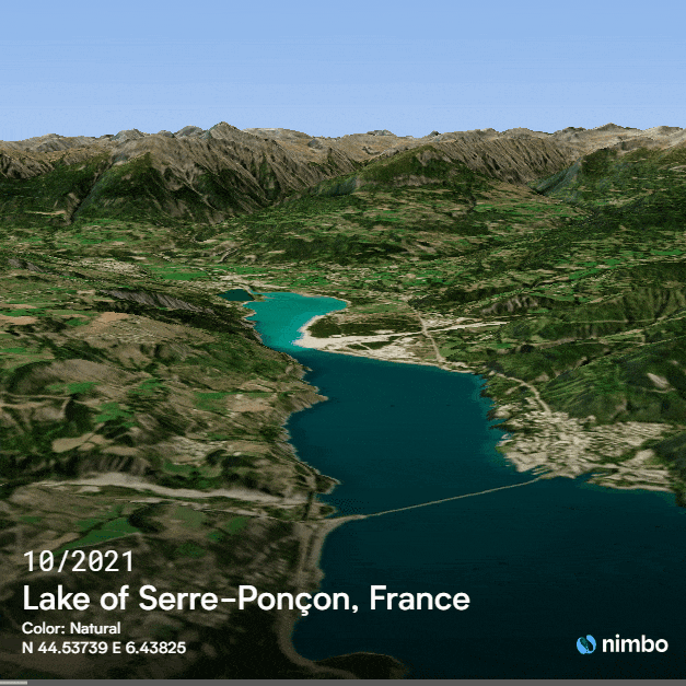 3D satellite timelapse of the lake of Serre-Ponçon, France