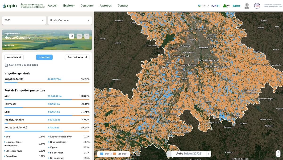 Cartographie de l'irrigation des parcelles agricoles en 2023 dans la plateforme EPIC